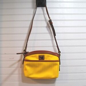 Dooney & Bourke Wayfarer Domed handbag Yellow Nylon Brown leather Mini purse